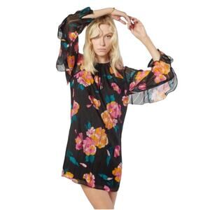 NWT Joie Kriston Silk Floral Print Mini Dress in Black Size Medium
